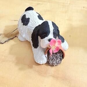 Vtg 90' Mini Sandicast Pesky Peeper Cocker Spaniel figurine Dog Flower